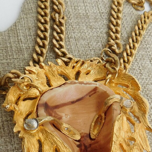 VTG 1970s Luca Razza Lion Head Pendant Chain Gold Necklace Statement Runway - Picture 4 of 10